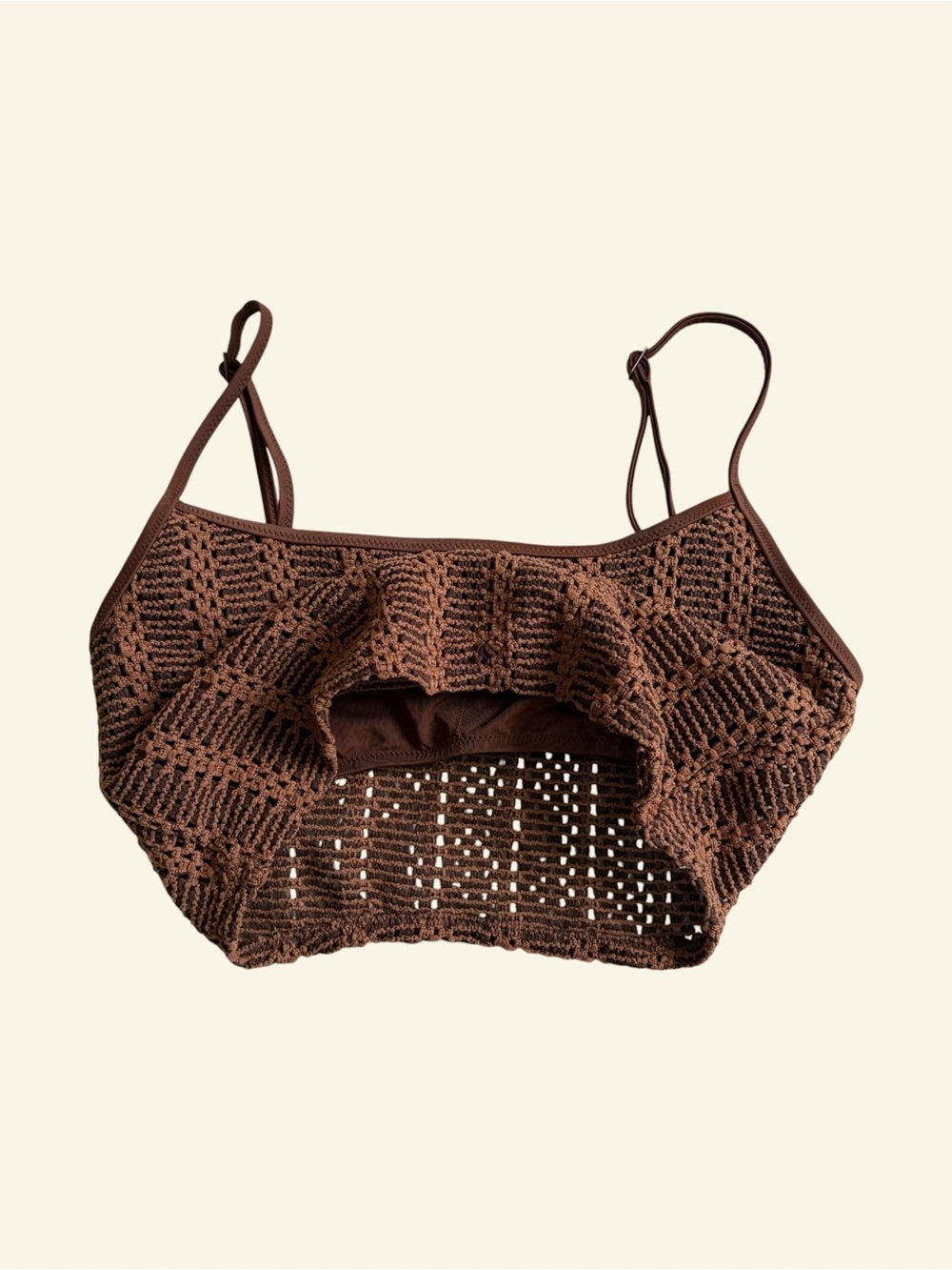 Aerie Cloudweave Crochet Longline Scoop Bikini Set Brown Medium Top Small Bottom - Picture 6 of 8